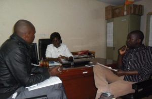 The monitoring team discusses with Ms. Aswa, Masinde Muliro University of Science and Technology (MMUST) Student Counsellor, Kakamega County, Kenya, 27 July 2015